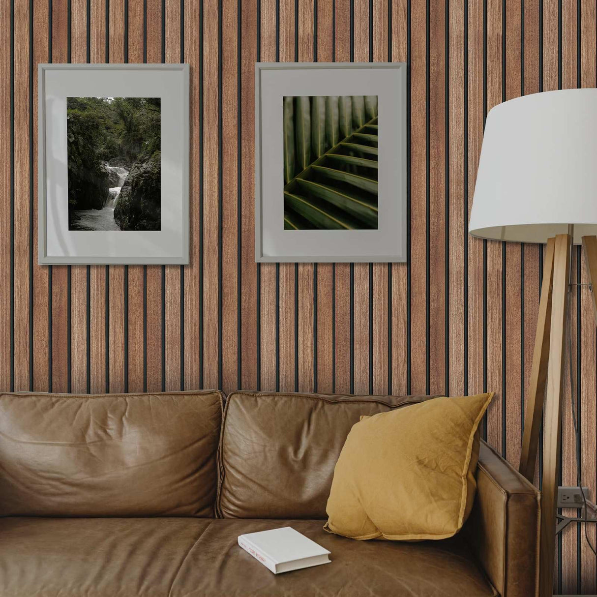 Abyssaly Wood Slat Wallpaper Peel and Stick, Brown Striped Wood Grain Contact Paper, Removable Self Adhesive Faux Wood Panel Wall Covering for Cabinets and Drawers 17.71 in X 118 in Abyssaly