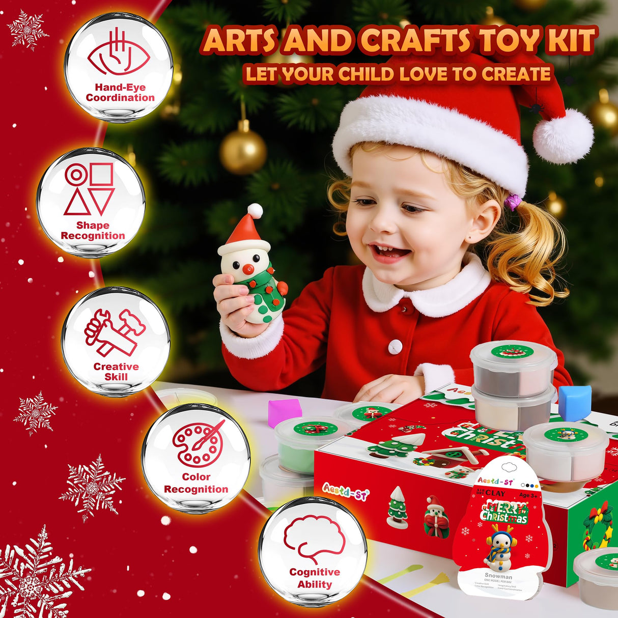 Air Dry Clay Kit - Christmas Theme, Modeling Clay for Kids, DIY Model Magic Clay with Sculpting Tools and Tutorials,12 Boxes Molding Clay, Ultra Light, Soft & Non-Sticky, Arts and Crafts Gift for Kids Aestd-ST