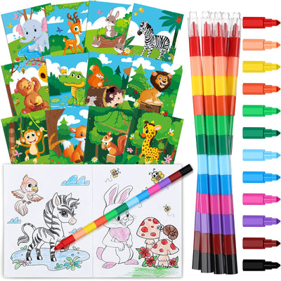 30 Pcs Jungle Animals Coloring Book and Crayon Set for Kids Party Favor, Include 24 Coloring Books and 6 Building Block Crayons Fun Jungle Zoo Animals Book Birthday Party Favor Bag Fillers Supplies