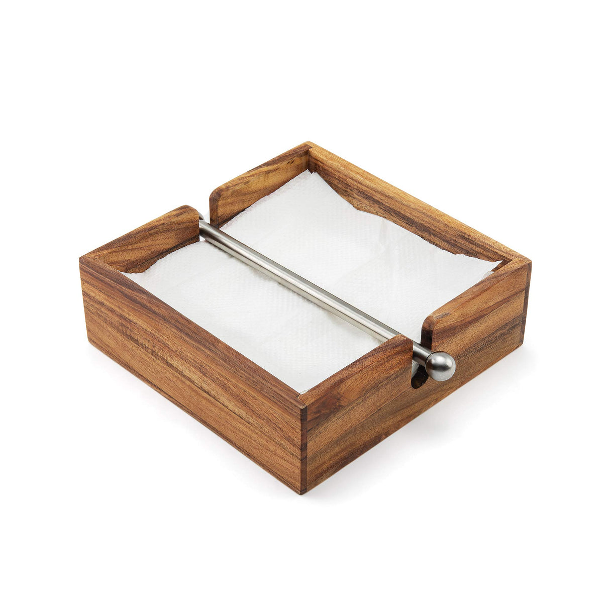 Ironwood Gourmet Acacia Wood Napkin Holder with Weighted Stainless Steel Center Bar, 6.25-Inches, Brown Ironwood Gourmet