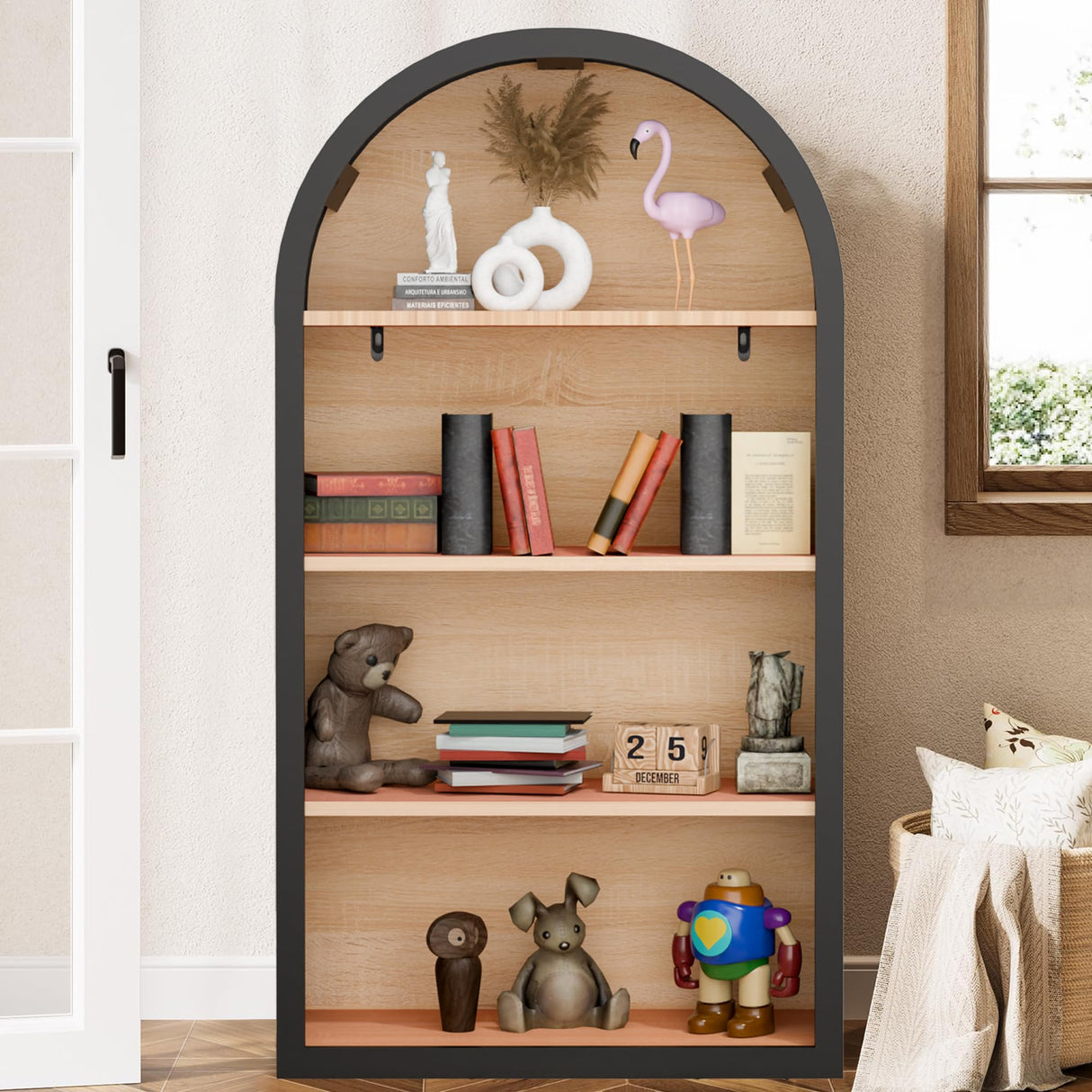 HIUU Black Arched Bookshelf,Modern Short Bookcase,Mid-Century Modern Curved Book Shelf,Arched Display Cabinet with Open Shelf for Bedroom, Living Room HIUU