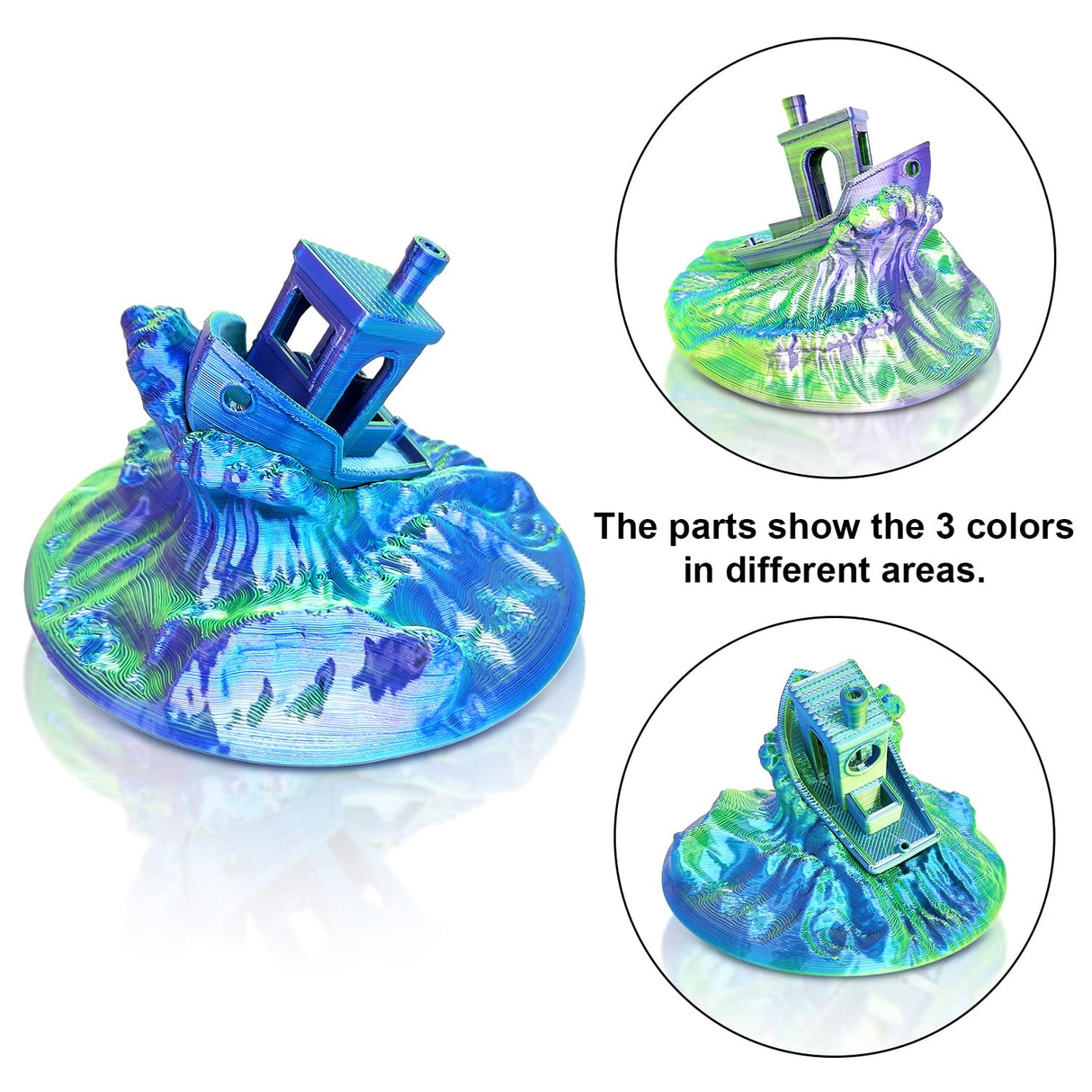 YOUSU 3D Printer Filament, Tri-Colors PLA Filament 1.75mm, Coextrusion Silk PLA Filament, Rainbow PLA Filament with Silk PLA Blue-Purple-Yellow, 3D Printing Filament +/-0.02mm, 1kg/2.2lbs Yousu