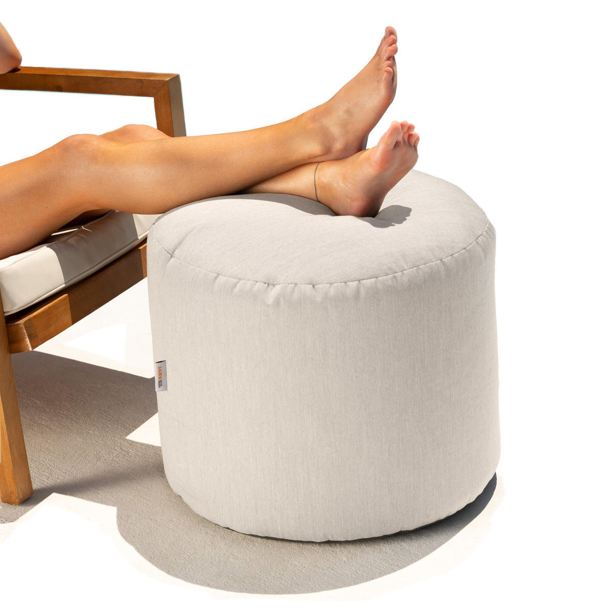 Jaxx Spring Indoor/Outdoor Bean Bag Pouf Ottoman, Sunbrella Flax Jaxx