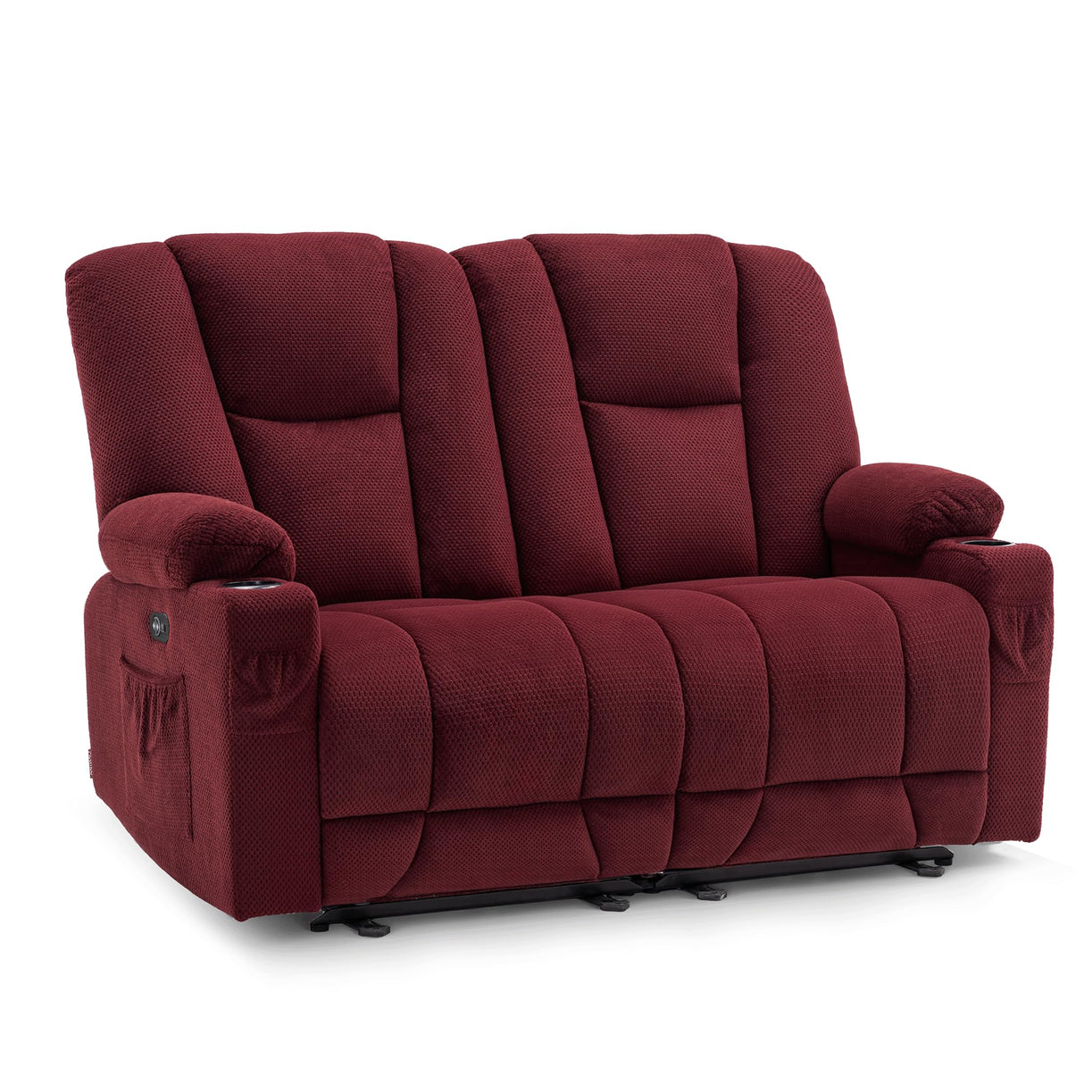 MCombo 57.8" Zero Gravity Power Loveseat Recliner with Heat and Vibration Massage, Reclining Loveseat Sofa with USB Ports, Cup Holders for Living Room, Fabric 6035SET (Burgundy) MCombo