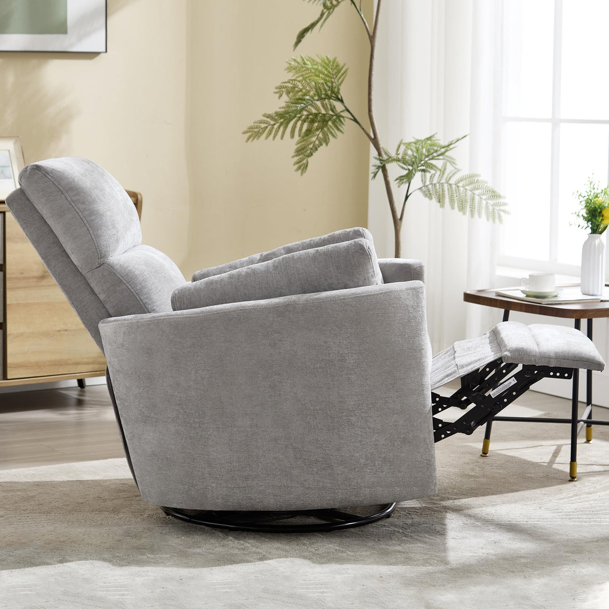 Recliner Swivel Rocking Glider Chair, Upholstered Nursery Adult Recliner Rocking Chair with 2 Pillows for Living Room Bedroom(LIGHTGREY, Manual Operation) choairy