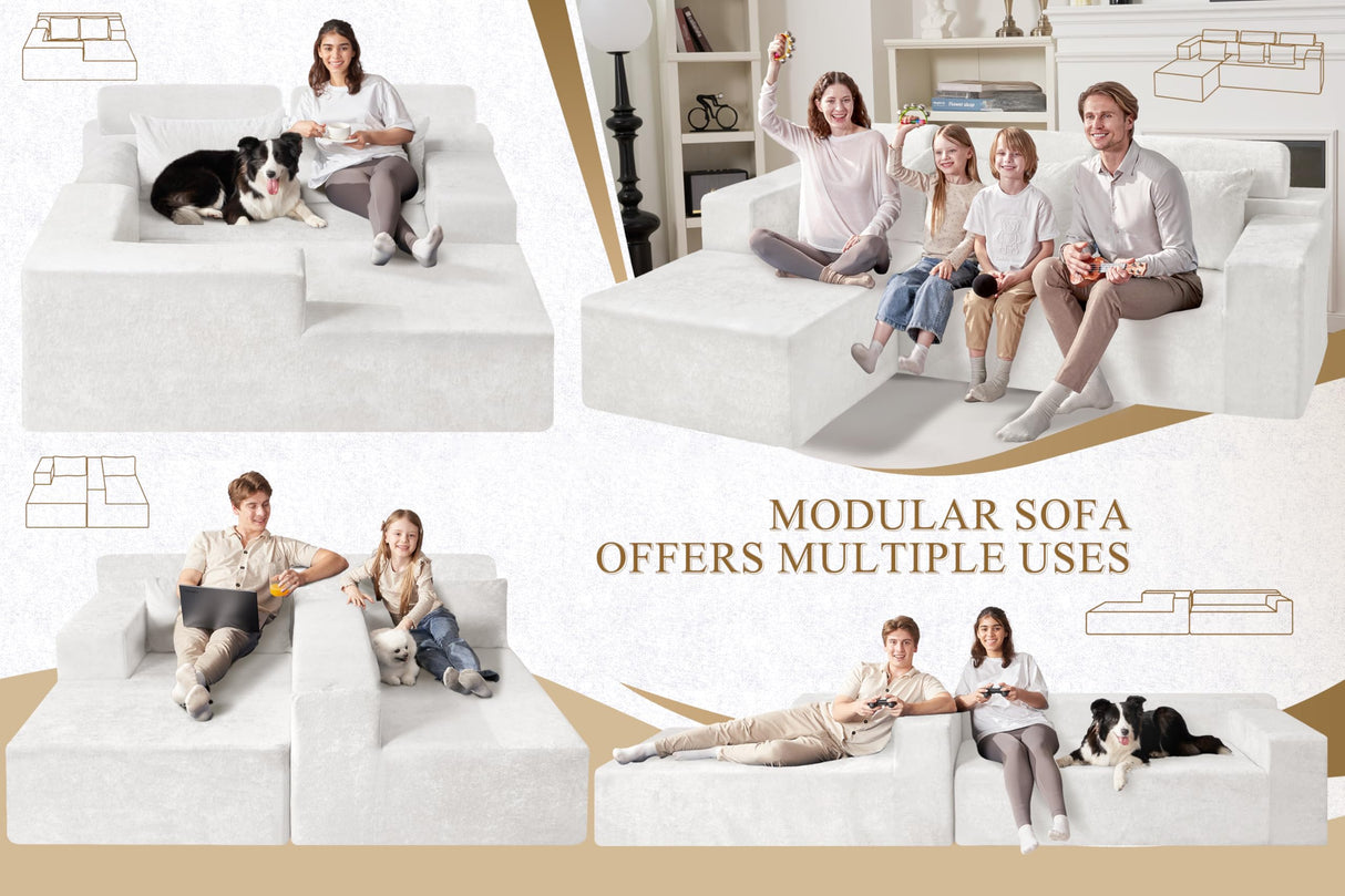 HABUTWAY 105" L-Shape Modular Sectional Sofa Couch for Living Room,No Assembly Required,Modular Comfy Sofa with Deep Seat for Living Room Bedroom,Luxury Distressed Velvet(Left,Beige) HABUTWAY