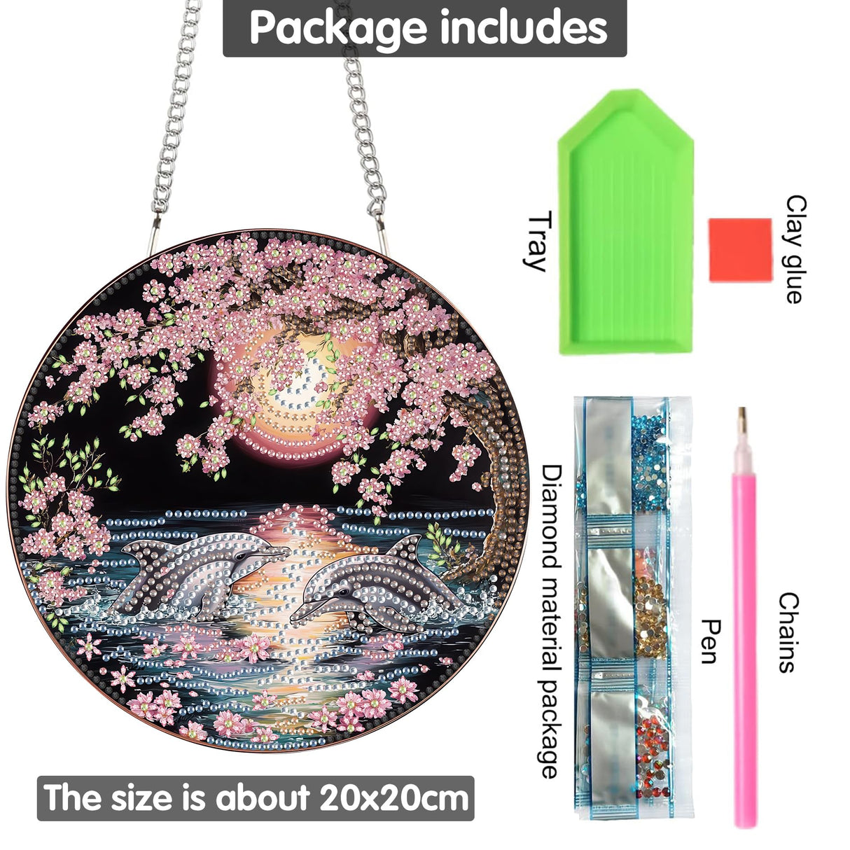 Yomiie DIY Double Sided Sun Catcher Window Hanging – Diamond Painting Pendant Kit with Dolphin Animal & Flowers Design, Spring Outdoor Decor Hanging Ornament, 5D Diamonds Art for Home/Garden 8x8 inch Yomiie