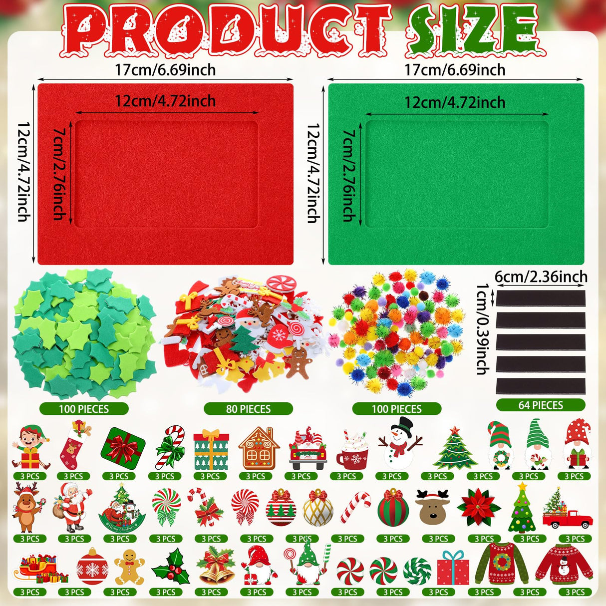 Remagr 496 Pcs Christmas DIY Picture Frames Craft Kit 32 Set Felt Photo Frames with 200 Christmas Sticker to Decorate with 100 Foam Leaves, 100 Ball, 64 Magnet for Xmas Winter Party Favor Home Decor Remagr