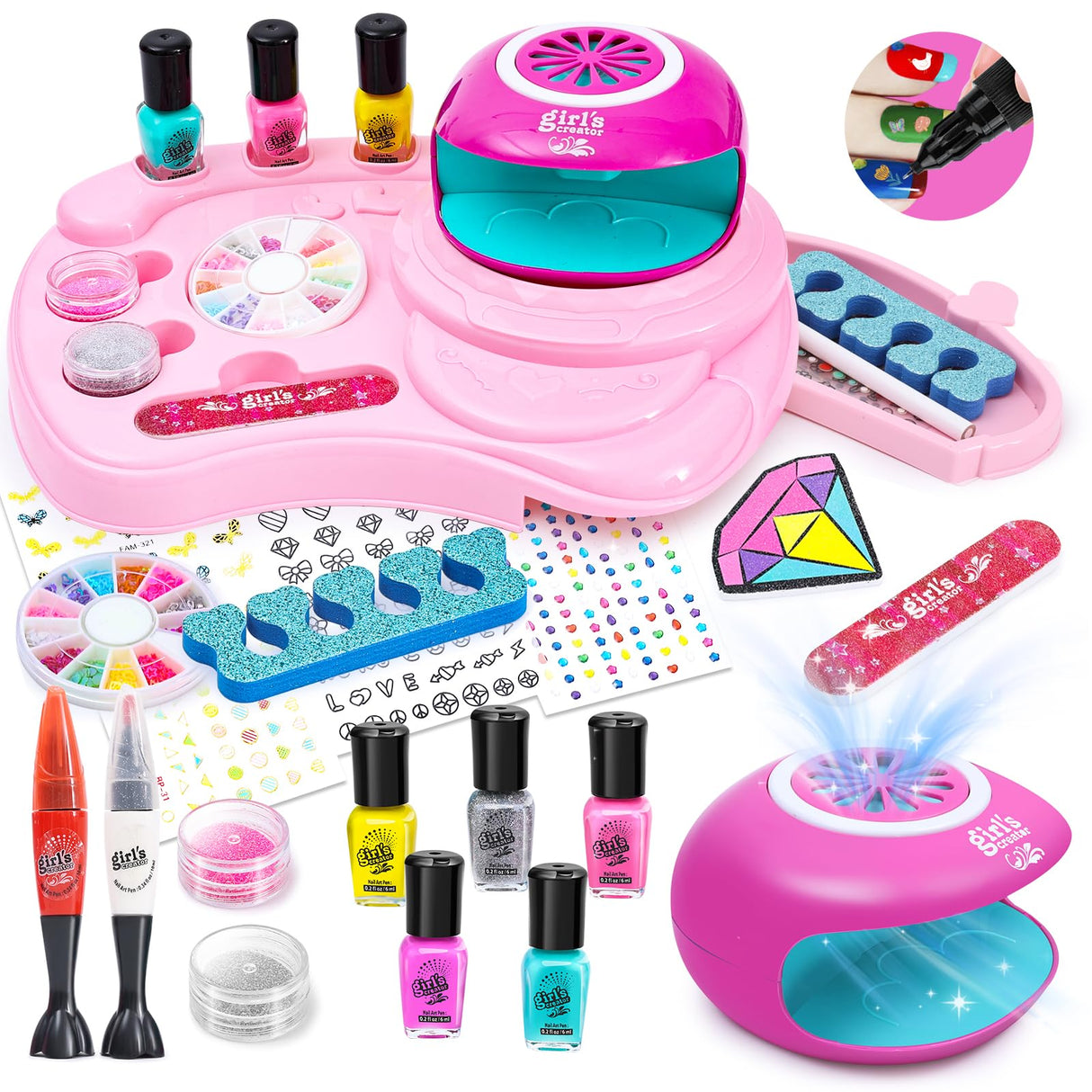 Nail Polish Kit for Girl , Kids Nail Art Salon Set with Nail Dryer , Nail Art Kit for Girls Ages 6-12,Makeup Manicures Decoration Studio Gifts for Christmas Birthday Spa Party Favors Yoloflix