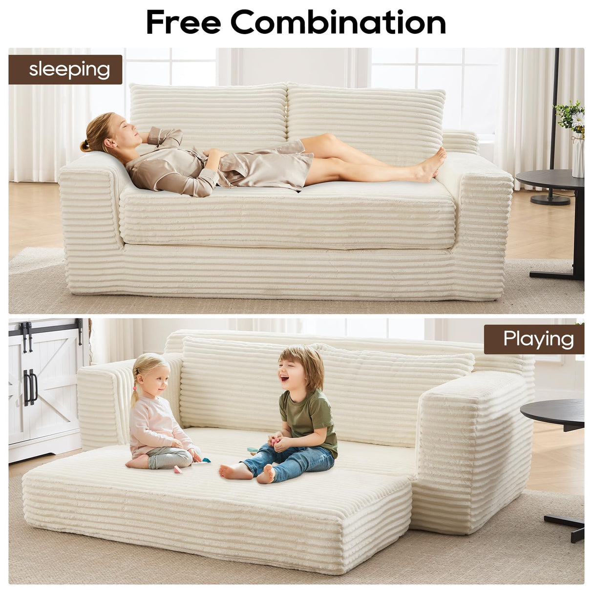 GNIXUU Corduroy Cloud Loveseat Sofa, 2 in 1 Convertible Sleeper Sofa with Fixed-Shape Frame, Comfy Folding Boneless Love Seat Couches for Living Room, Apartment, Small Spaces Beige GNIXUU