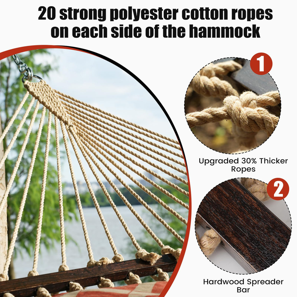 13FT Double Hammock With Spreader Bars - 600 lbs Capacity, Detachable Pillow, Heavy Duty Hanging Tree Design for Outside, Patio, Garden, Backyard, Beach, and Poolside OLALACOZY