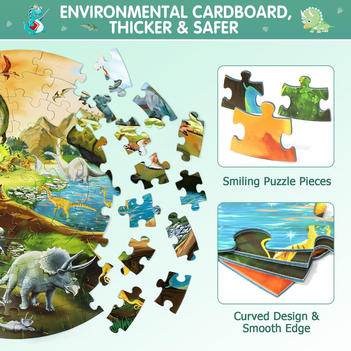 DIGOBAY Floor Puzzles for Kids Ages 3-8, 70 Piece Dinosaur Jigsaw Puzzle for Kids Ages 3+ Year Old Large Round Toddler Puzzles Preschool Learning Educational Toys Gift for Boys Girls (Tyrannosaurus) DIGOBAY