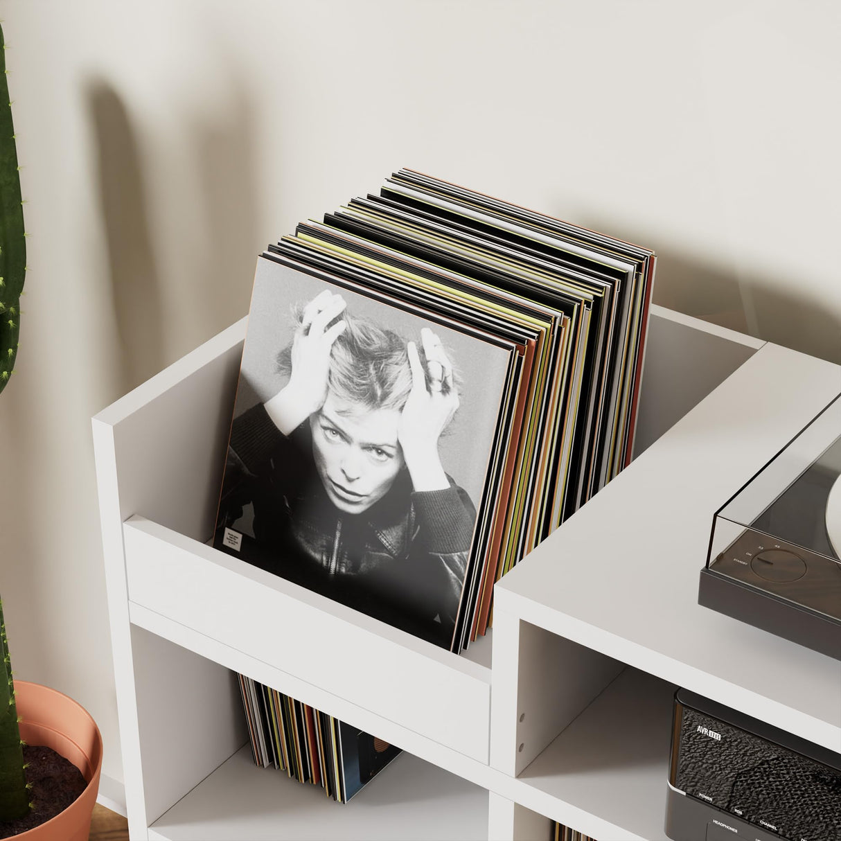Cozy Castle Record Player Stand, Turntable Shelf with Vinyl Storage up to 500 Albums, Vinyl Record Player Shelf with Power Outlet Sideboard Buffet Cabinet with Storage Accent Cabinet, White Cozy Castle