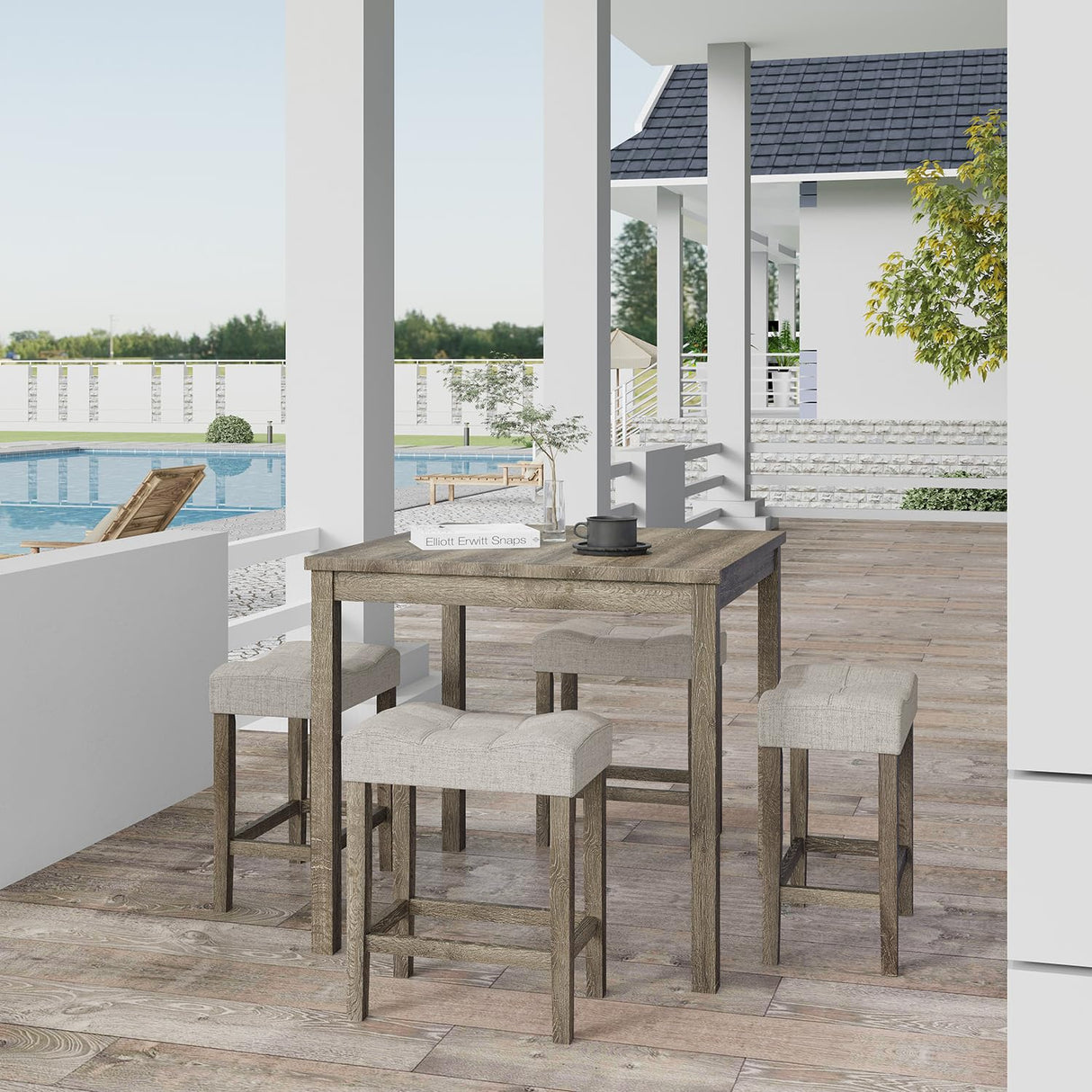 Allamazing Modern 5-Piece Rectangular Counter Height Dining Table Set in Natural Finish allamazing