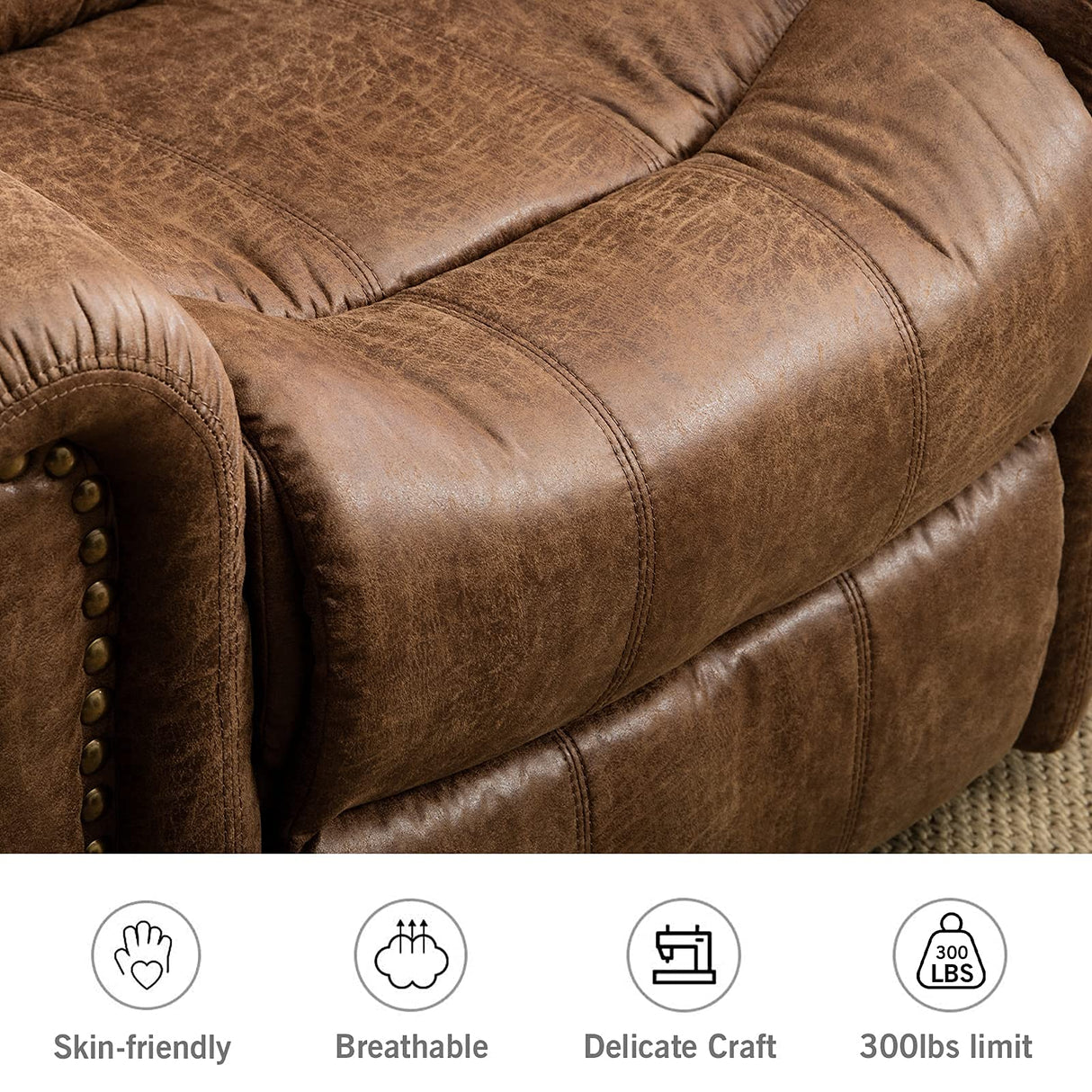 ANJ Electric Recliner Chair W/Breathable Bonded Leather, Classic Single Sofa Home Theater Recliner Seating W/USB Port (Nut Brown) ANJ