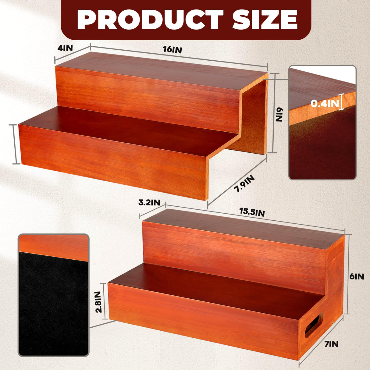 Alytree Expandable Liquor Bottle Display Shelf,2 Pack bar Shelves for Liquor Bottles, 2 Tier bar Bottle Display Shelf, Real Wood Liquor Shelf for Home Bar Alytree