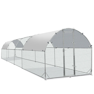 Large Metal Chicken Coop Upgrade Tri-Supporting Wire Mesh Chicken Run,Chicken Pen with Water-Resident and Anti-UV Cover,Duck Rabbit House Outdoor(9'W x 25'L x 6.5'H)