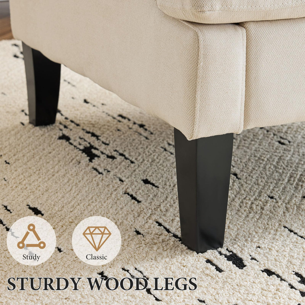 Bezseller Modern Accent Chair, Upholstered Reading Armchair with Wood Legs, Mid-Century Leisure Comfy Single Sofa Chair for Living Room, Bedroom, Home, Office, Beige Bezseller