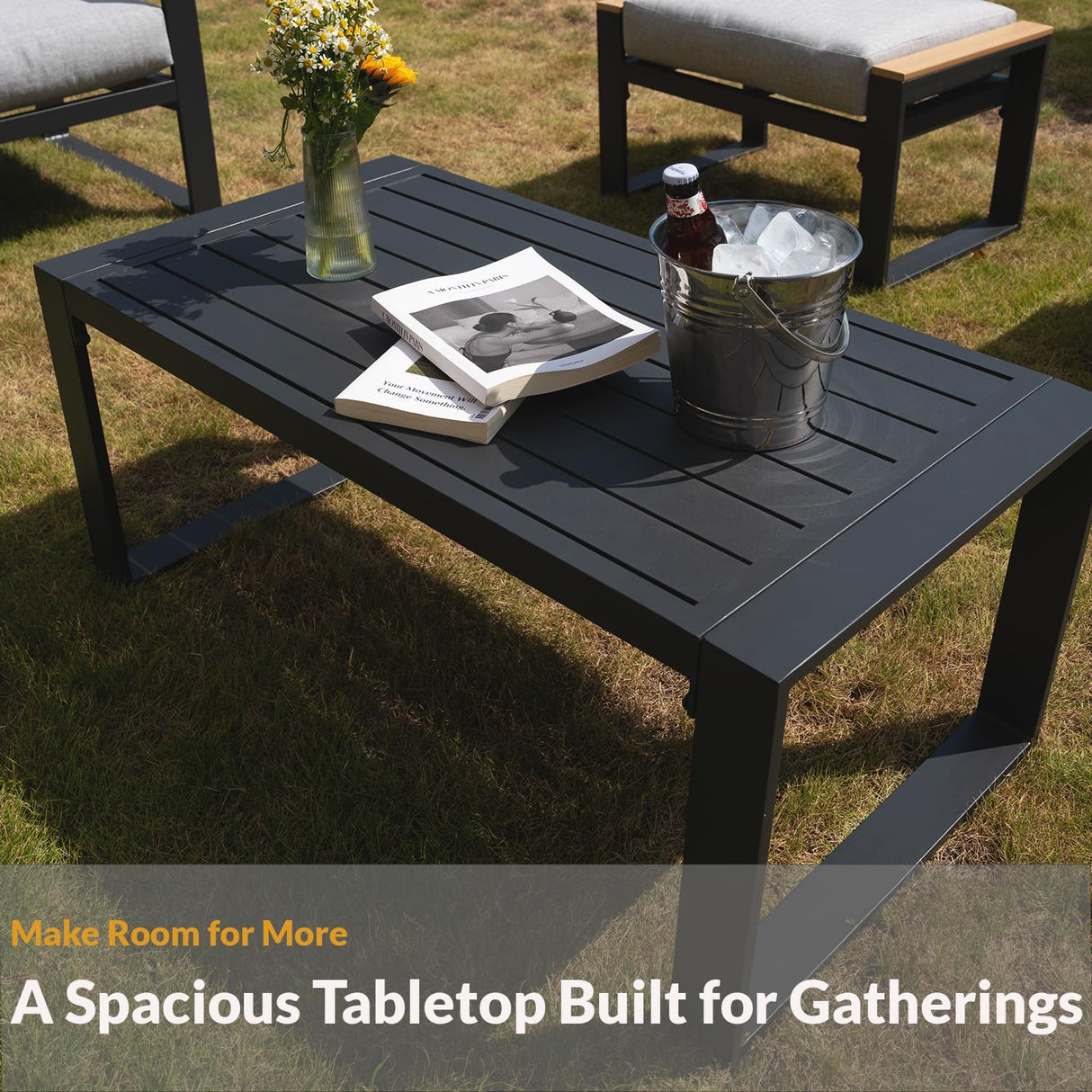 Sundale Outdoor Aluminum Patio Furniture Set, 4 Piece Modern Outdoor Furniture with 6 inch Cushion, Metal Patio Sectional Conversation Sets for Deck, Backyard, Porch (Grey) Sundale Outdoor