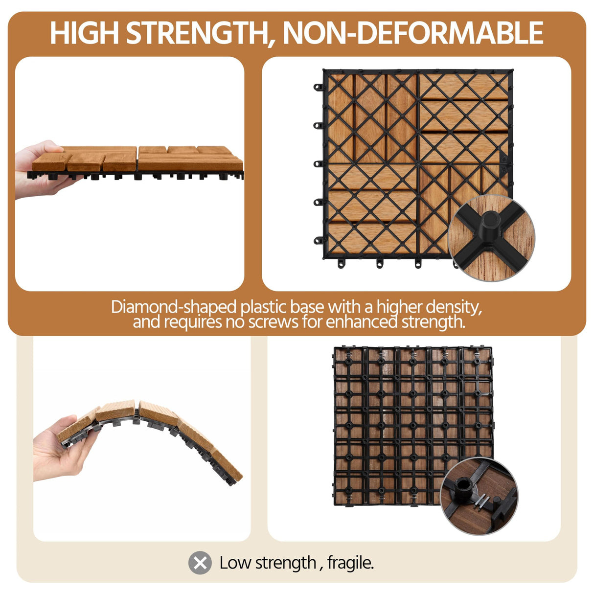 Yaheetech 27pcs Hardwood Interlocking Patio Deck Tiles Acacia Waterproof Wood Flooring Tiles for Patio Garden Poolside, 12'' x12'' Indoor Outdoor Use All Weather Yaheetech