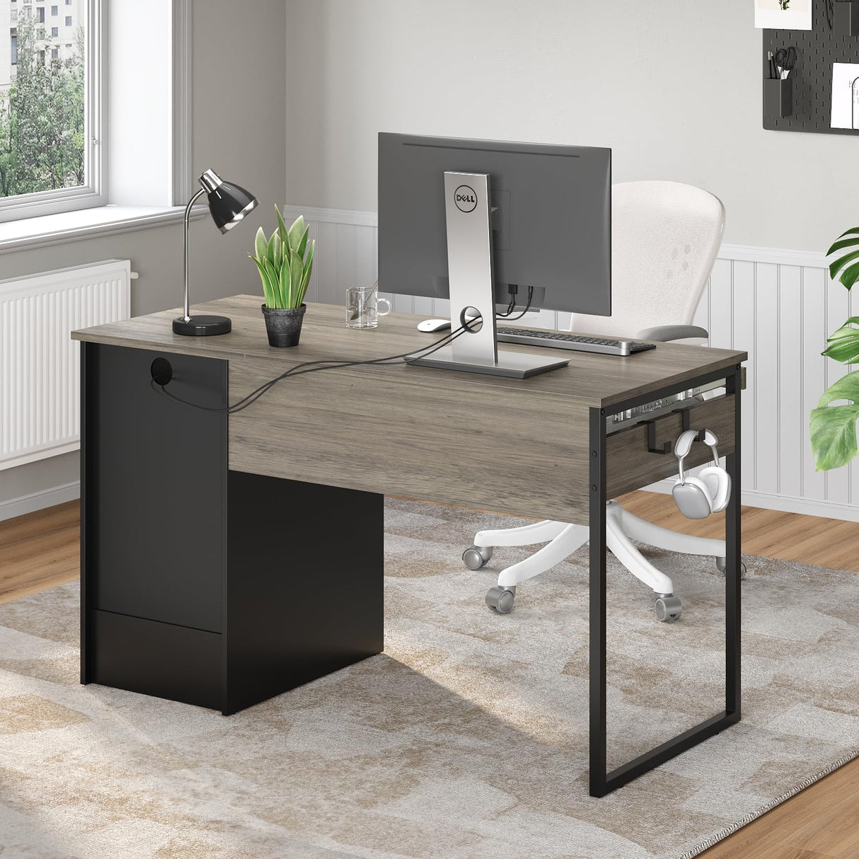 Bestier 48” Computer Desk with Drawers, Office Desk with Storage, Industrial Wood Writing Desk with File Drawer, Keyboard Tray & 2 Hooks for Home Office & Studio, Gray Bestier