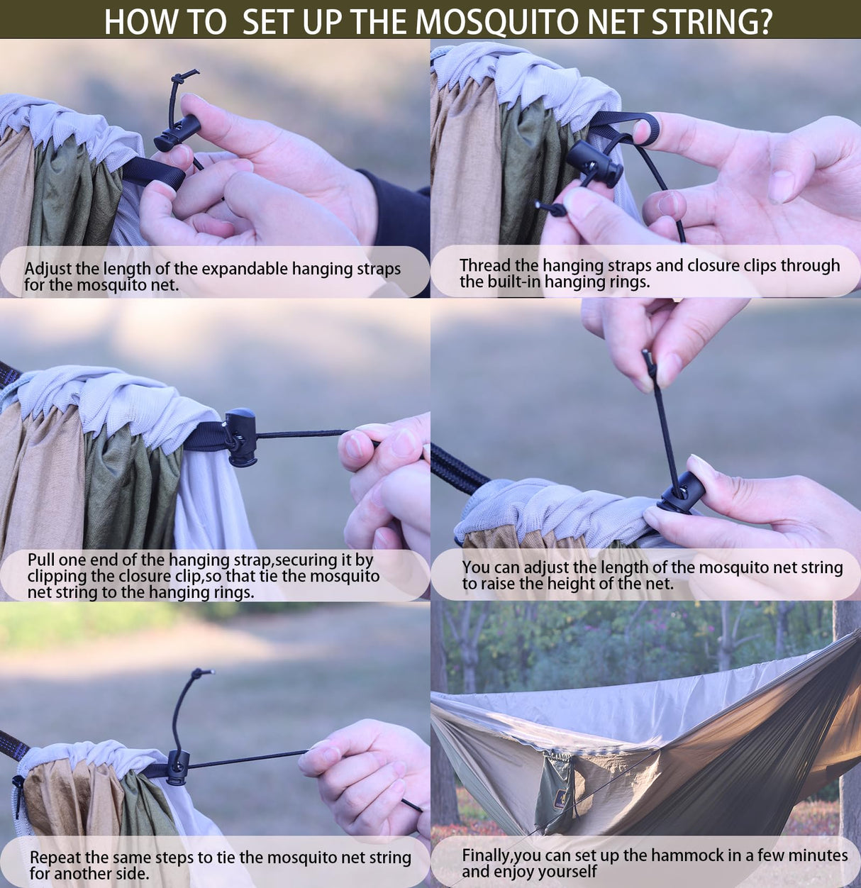 Camping Hammock, Portable Hammocks with Mosquito Net,Lightweight Nylon Parachute Hammock with 10ft Tree Straps,Camping Gear Must Haves for Travel Hiking Backpacking Beach Patio-Green&Khaki Qevooon