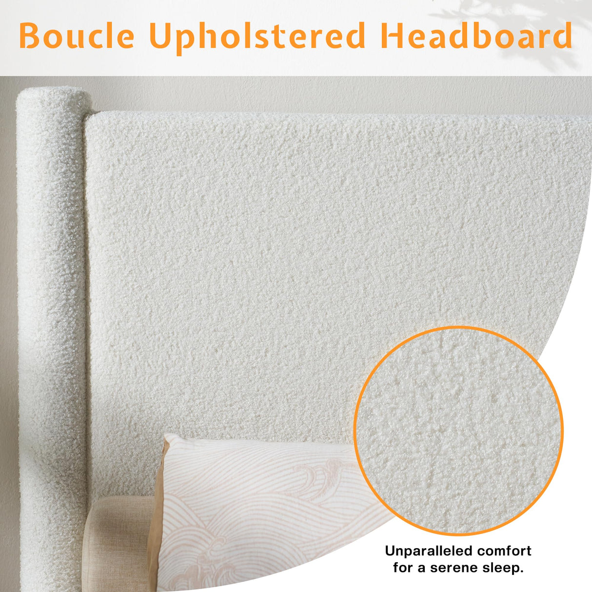 Jocisland King Size Upholstered Bed Frame with Boucle Chenille Fabric, Cloud-Inspired Headboard & Corner Design, Sturdy Platform Bed, No Box Spring Needed, White Jocisland