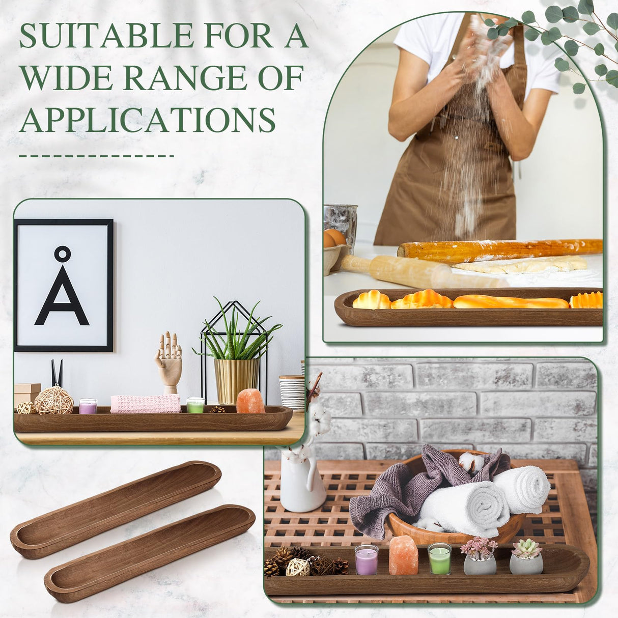 Nuogo 2 Pack 30 Inch Large Wooden Decorative Dough Bowls Rustic Paulownia Long Hand Carved Wood Bowl Dining Room for DIY Home Crafts Making Farmhouse Fruits Supplies Decoration Nuogo