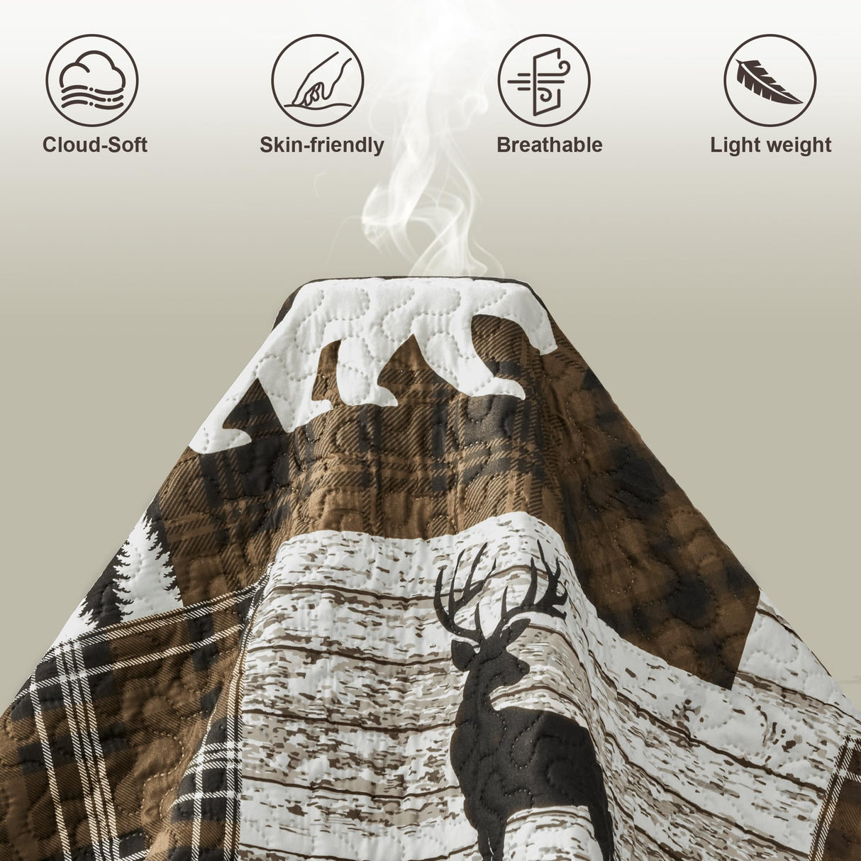 3 Piece Cabin King Size Quilt Sets Farmhouse Rustic Reversible Microfiber Soft Lightweight Bedspread Comforter with 2 Shams Patchwork Country Lodge Bedding Quilts Set for All Season, 106''x96'', Brown Tritard