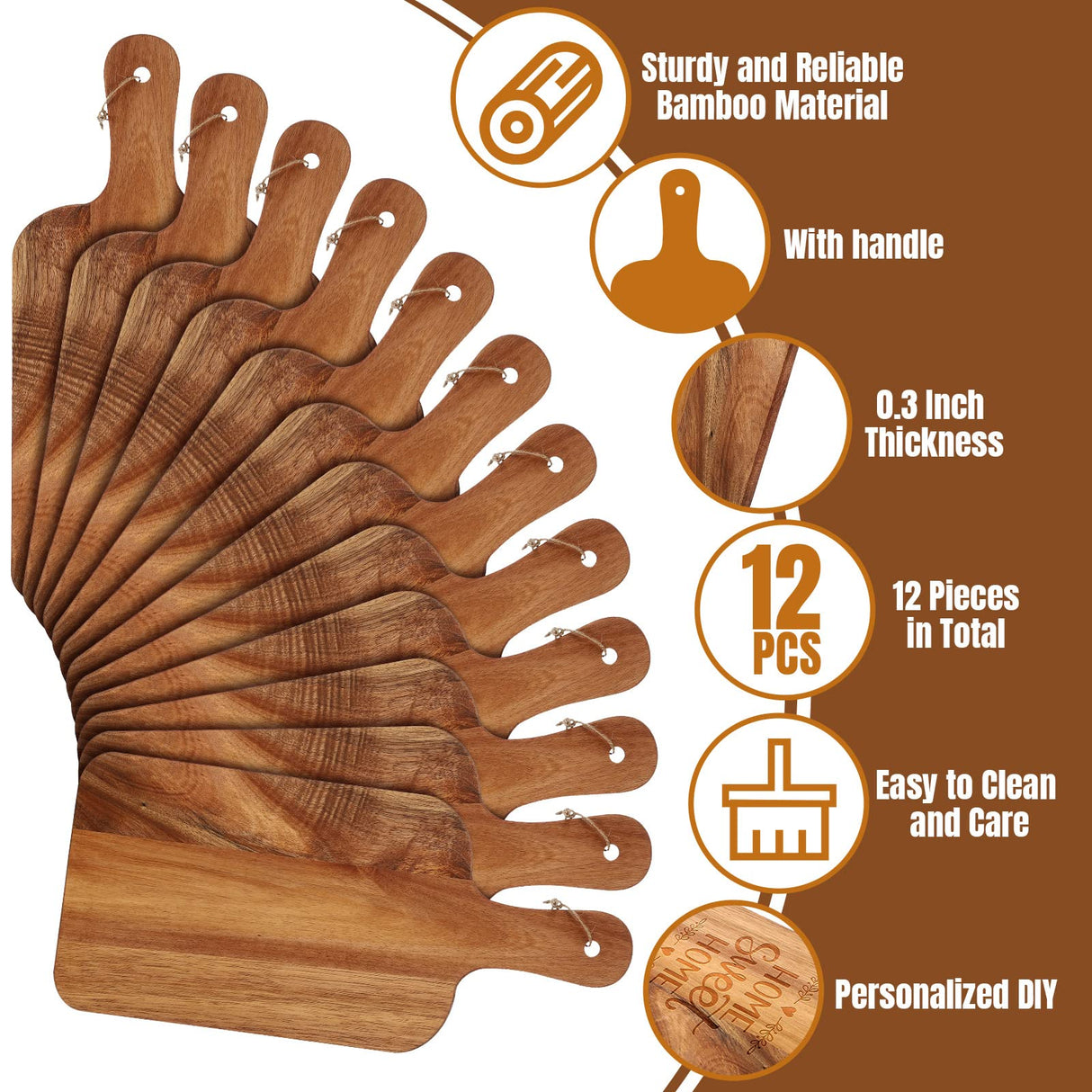 12 Packs Cutting Board Set Plain Chopping Board with Handles Large Serving Board Wooden Kitchen Cutting Board Bulk for Vegetables Meat Pizza Cheese Patelai