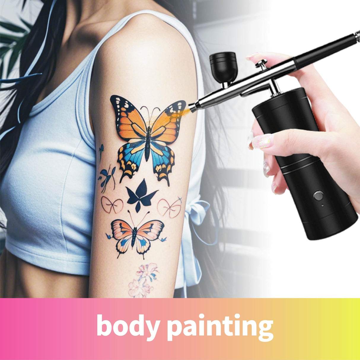 AYYHG Cordless Rechargeable Airbrush Kit with Compressor - Adjustable High-Pressure Non-Clogging 0.3mm Nozzle Complete Set for Nail Art, Cake Decor, Barber, Model Painting & Makeup (Black) AYYHG