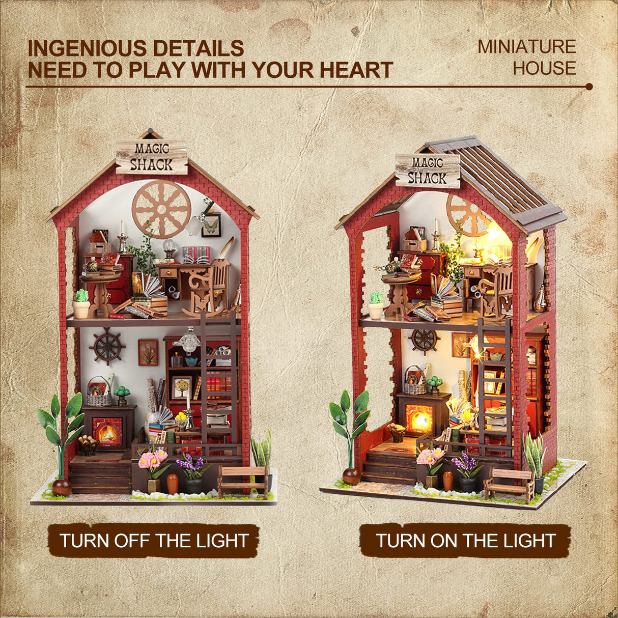 DIY Miniature Dollhouse Greenhouse Building Room Kit, Wooden Diorama Book Nook House Kits Build Crafts for Adults, Mini Street Tiny Library House Making Kit 1:24 Scale Insgen