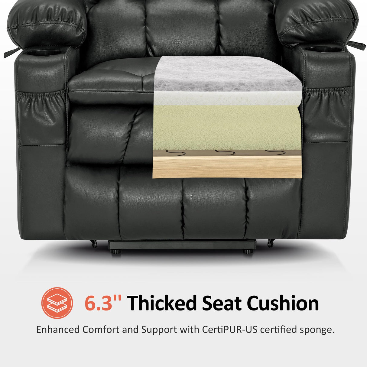 MCombo Dual Motor Power Lift Recliner Chair for Elderly, Lay Flat Lift Chair with Heat and Massage, Cup Holders, USB Ports, Faux Leather 7890 (Grey, Medium) MCombo
