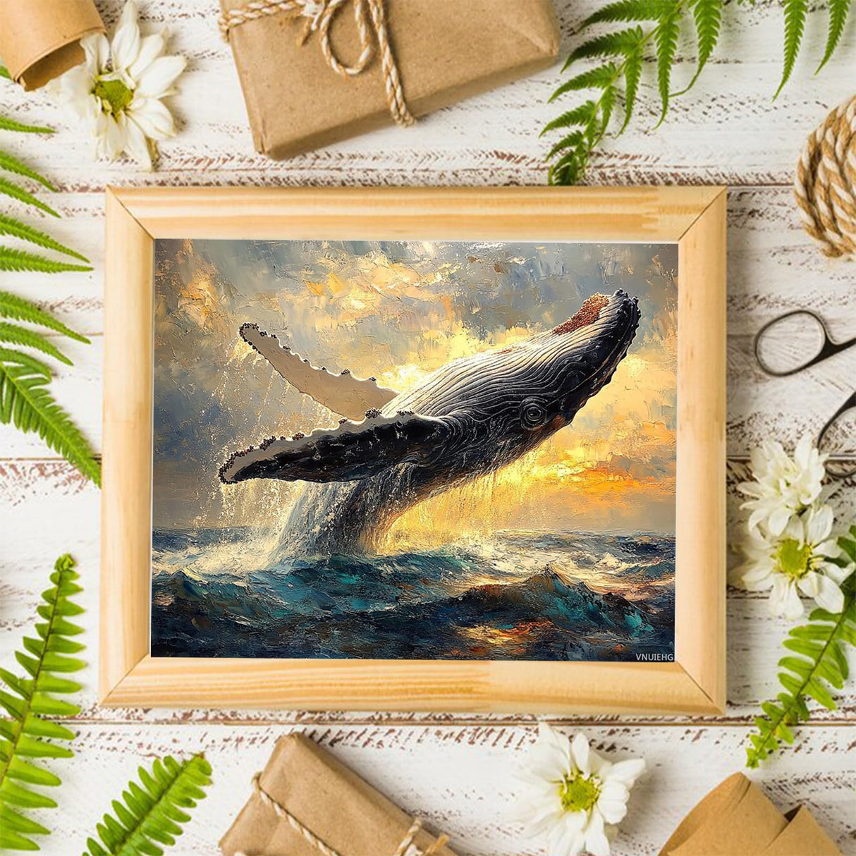 VNUIEHG DIY Paint by Numbers for Adults Beginner, Whale Spouting Water as It Breaches, Adult Crafts Adults Paint by Number Kits, Room Decor Gift (16x20 inch, No Frame) VNUIEHG