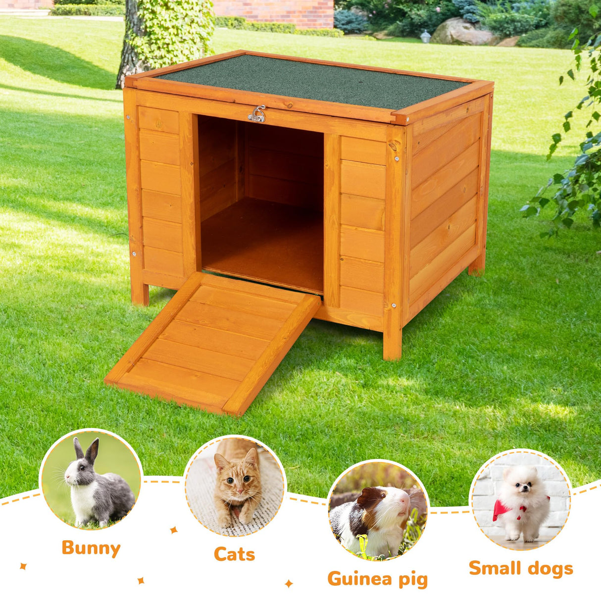 COZIWOW 24inches Wooden Catio Outdoor Cat House Small Animal House,Rabbit Hutch Indoor,Stable Weatherproof Bunny Cage Pet Shelter for Small Cat Dog Rabbit Guinea Pig(Orange) COZIWOW