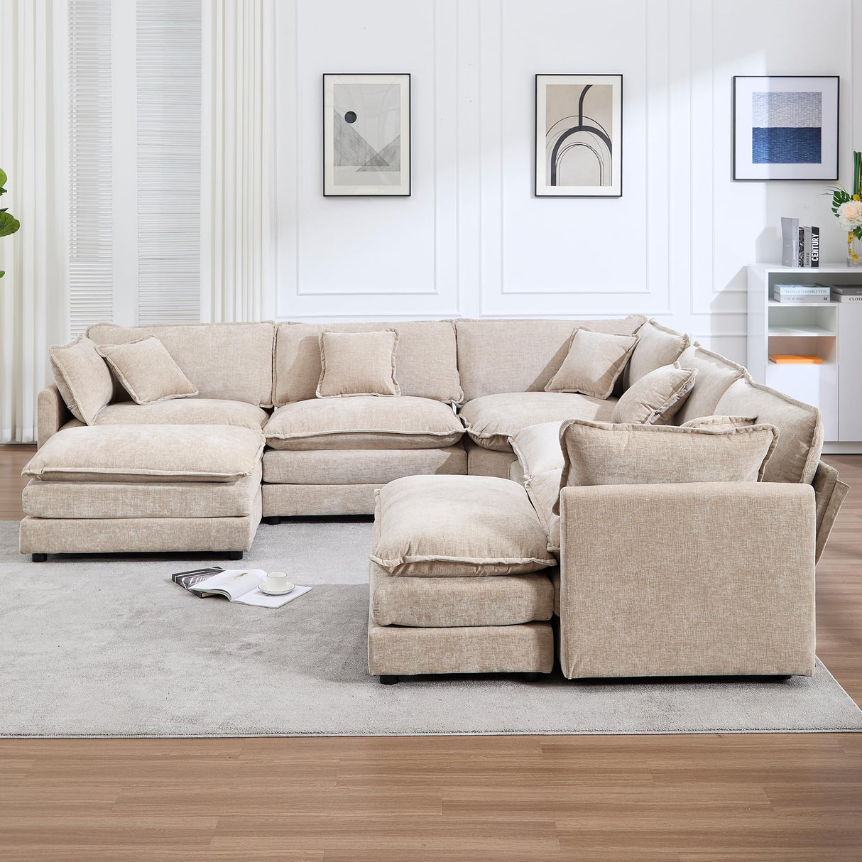 GNIXUU Cloud Couch Oversized Modular Sectional Sofa for Living Room, Modern Chenille 7 Seater Corner Sofa with Deep Seat, Large U-Shaped Couch Set for Spacious Space Apartment, Camel GNIXUU