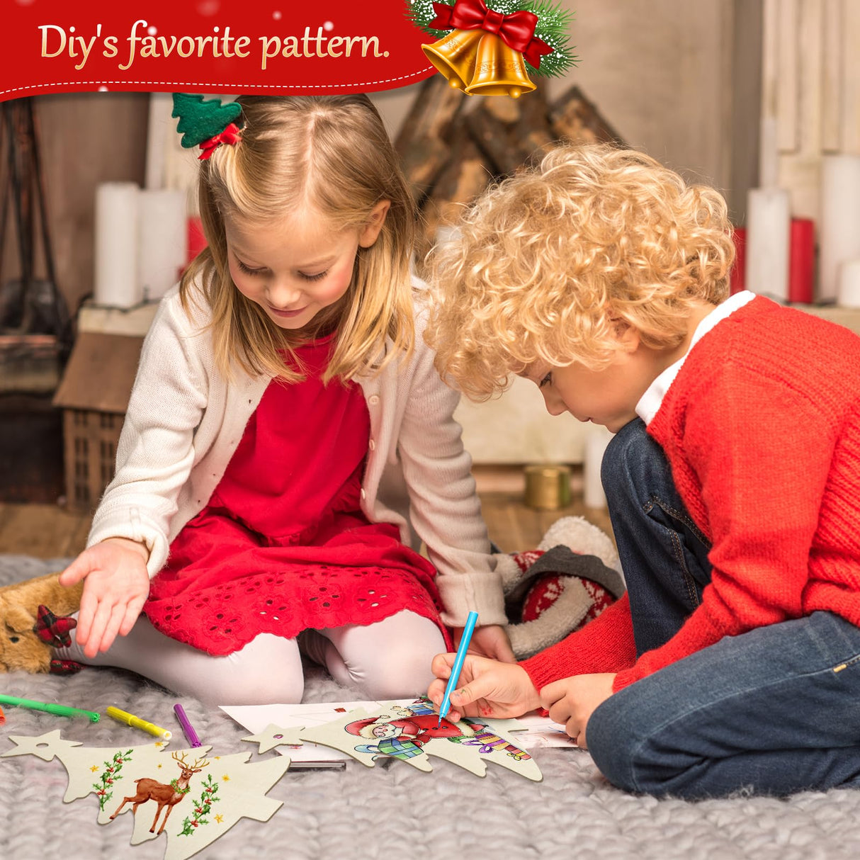 Wooden Christmas Ornaments to Paint Christmas Tree Decoration Cutouts Unfinished 3Pack 7 inches, Wood DIY Blank Christmas Tree Table Sign Ornament for Home Crafts Hanging Decoration with String Base Sophena