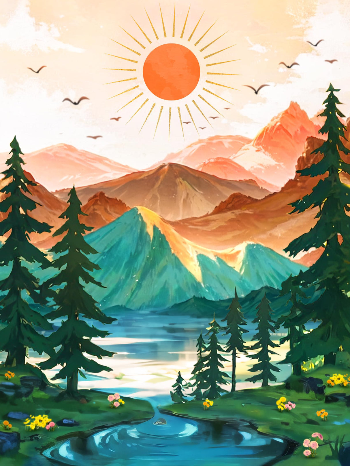 Yunnuo Landscape Diamond Art Kits for Adults,Diamond Painting Sunset Mountains,DIY Full Round Drill Gem Painting, Abstract Scenery Paint with Diamonds for Home Decor and Relaxation 16 x 12 inch Yunnuo