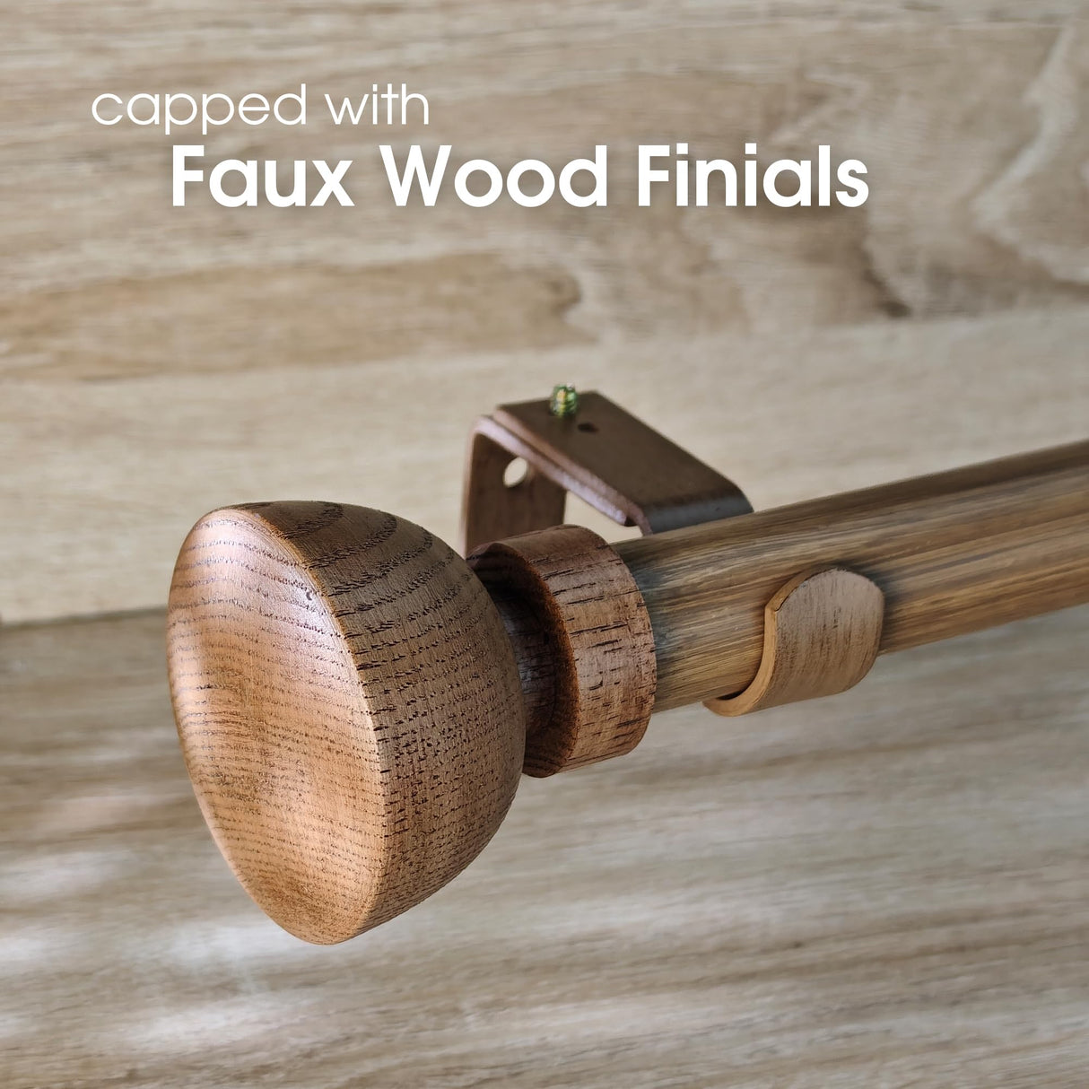 SKYPLUS LIVING Faux Wood Style Curtain Rod Set with Wood Grain Round Finial, 72-144 inch, Standard Single Drapery Rod for 1 Pack, 1 inch diameter, Adjustable Length SKYPLUS LIVING