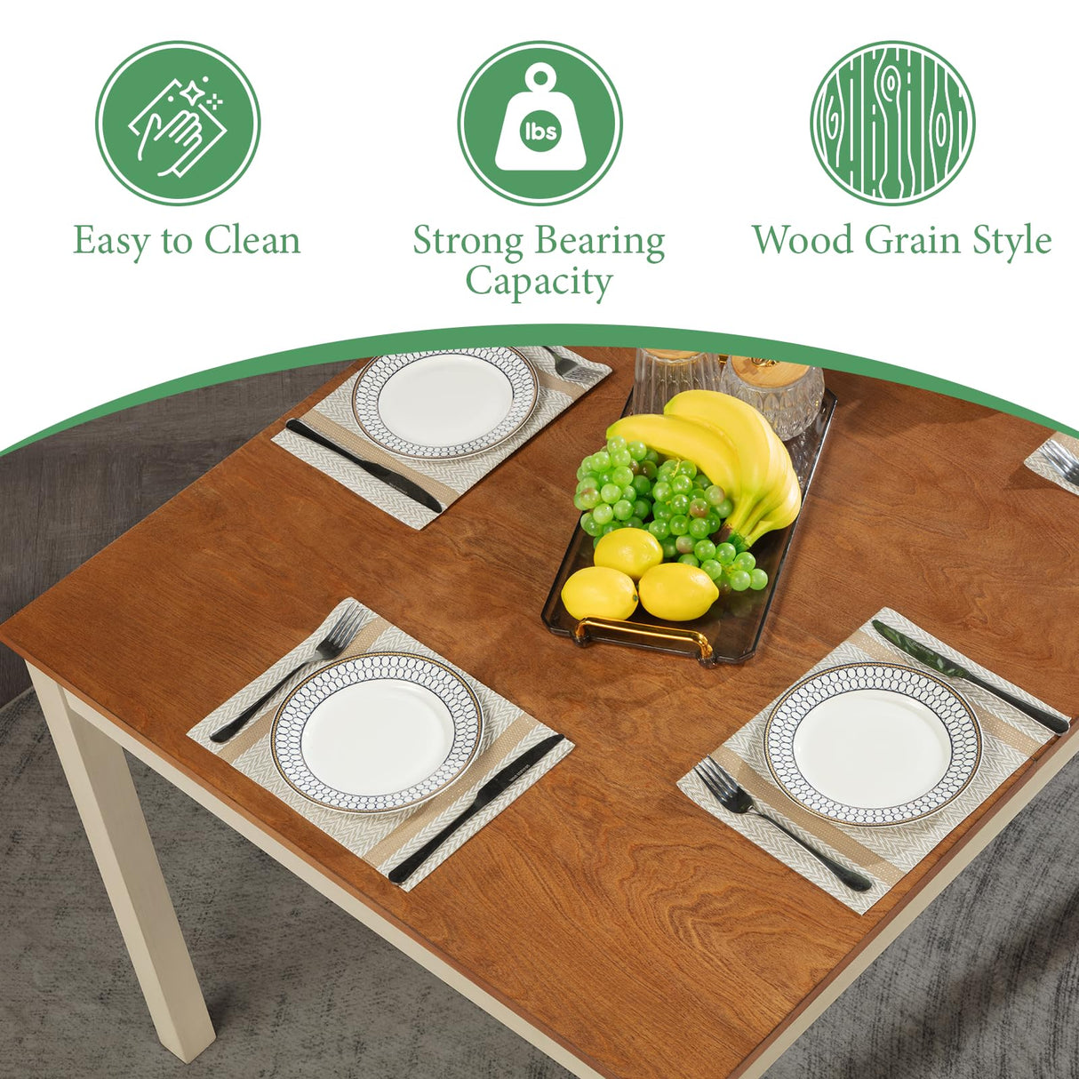 AMERLIFE 7-Piece Farmhouse Solid Wood Dining Table Set with 6 Upholstered Chairs, 60" Space Saving Dinner Table & Chairs Set, for Dining Room, Kitchen, Restaurant, Brown & White AMERLIFE