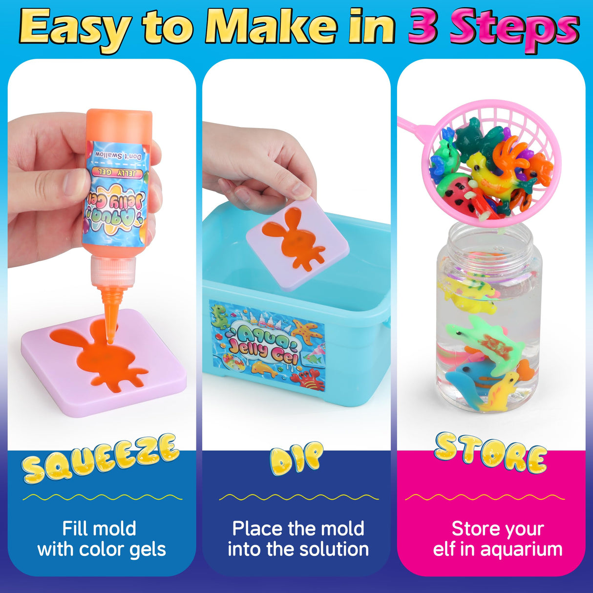 Magic Gel Water Elf Toy Kit, Aqua Fairy Water Gel Kit for Kids with 10PCS Aqua Jelly Gels & Animal Mold, Gift for Christmas, Easter, Birthday, New Year, Creative Art Craft Girls 6 7 8 9 10 Year Old wookidel