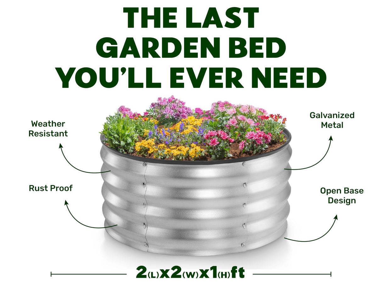 Galvanized Raised Garden Beds Outdoor // 2×2×1 ft Planter Raised Beds for Gardening, Vegetables, Flowers // Large Metal Garden Box (Silver) // Patented Tool-Free Design Plant & Plot