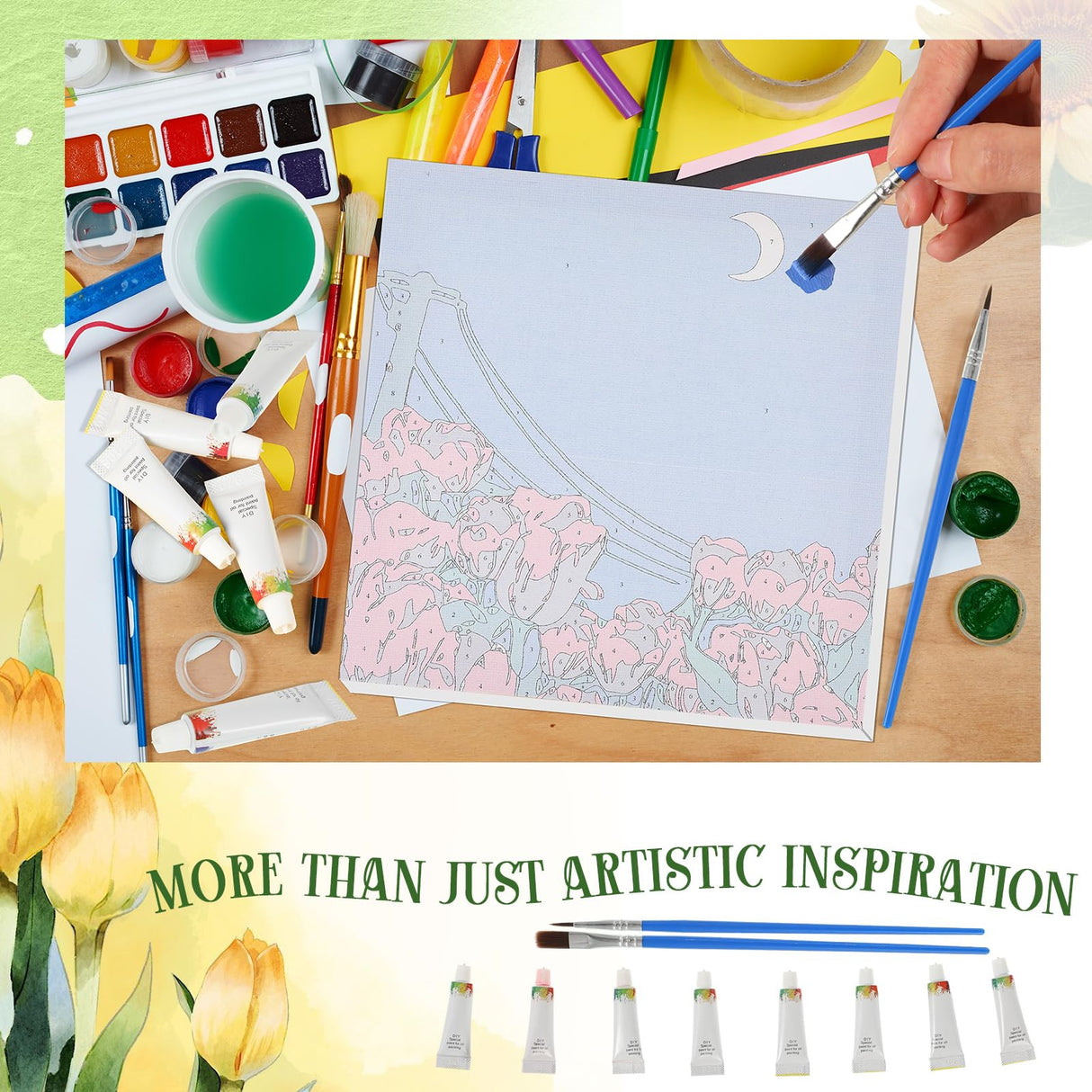 Nezyo 12 Sets Paint by Numbers Kit with Frame for Adult Beginners, Paint by Number DIY Acrylic Painting Canvas for Painting Party, Classroom Activity Birthday Gift, 8 x 8 Inch Nezyo