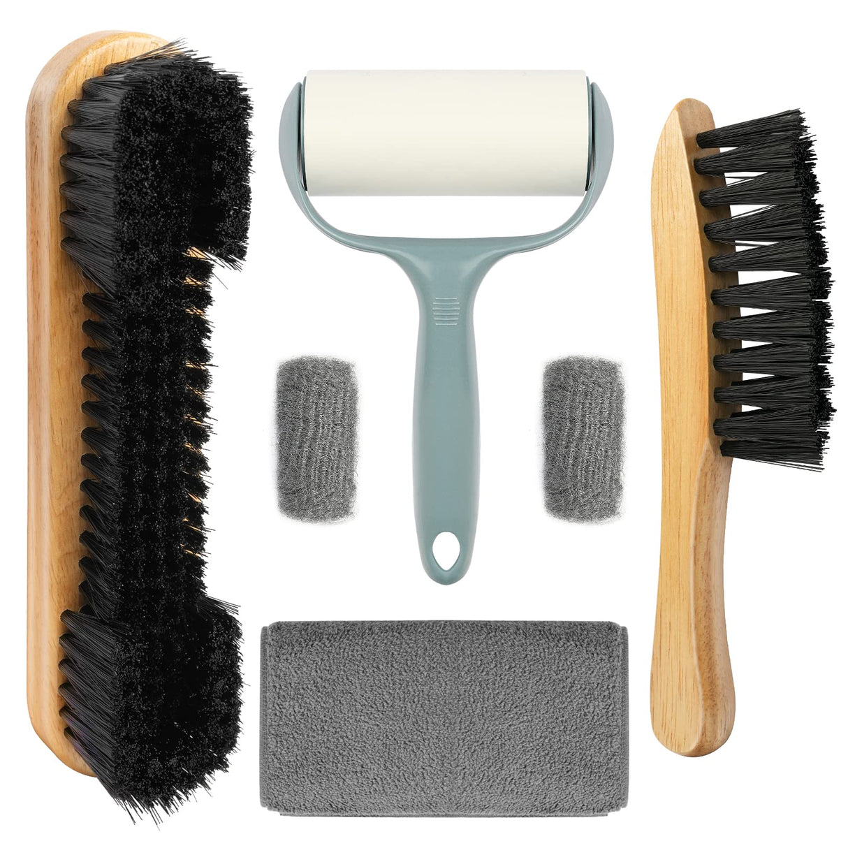 Go2trymo Pool Table & Rail Brush 5 Set, Billiard Pool Table Felt Cleaner Accessories with 2 Wooden Pool Table Brushes, Cue Cleaning Cloth, Ferrule Polish Cloth & Sticky Lint Roller Go2trymo