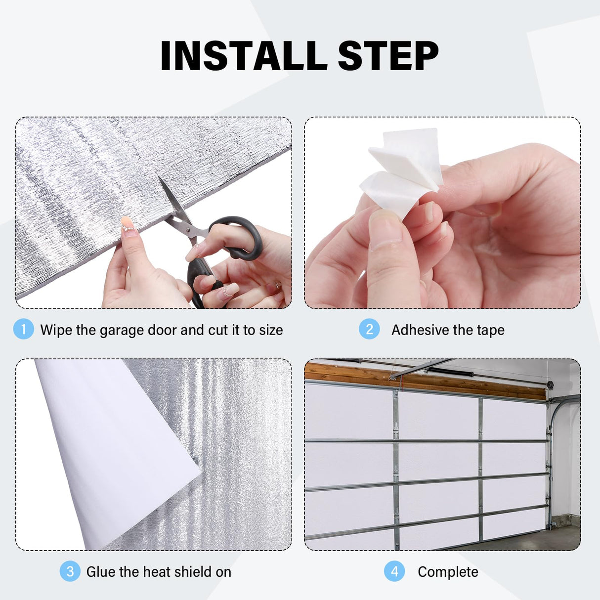 Frienda Garage Door Insulation Set 24 x 48 Inch White Foam Core Insulation Panels Reflective Aluminum Radiant Barrier Thermal Insulation Shield with Adhesive Tape for Greenhouse Attics Walls (16 Pcs) Frienda