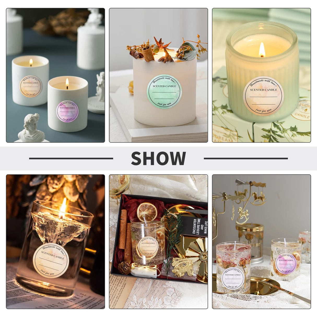 PH PandaHall 2 Inch Candle Stickers, 500pcs Waterproof Scented Candle Labels 4 Colors Handmade Candle Jar Stickers Self Adheisive Candle Labels for Candle Tins, Candle Boxes Packaging PH PandaHall