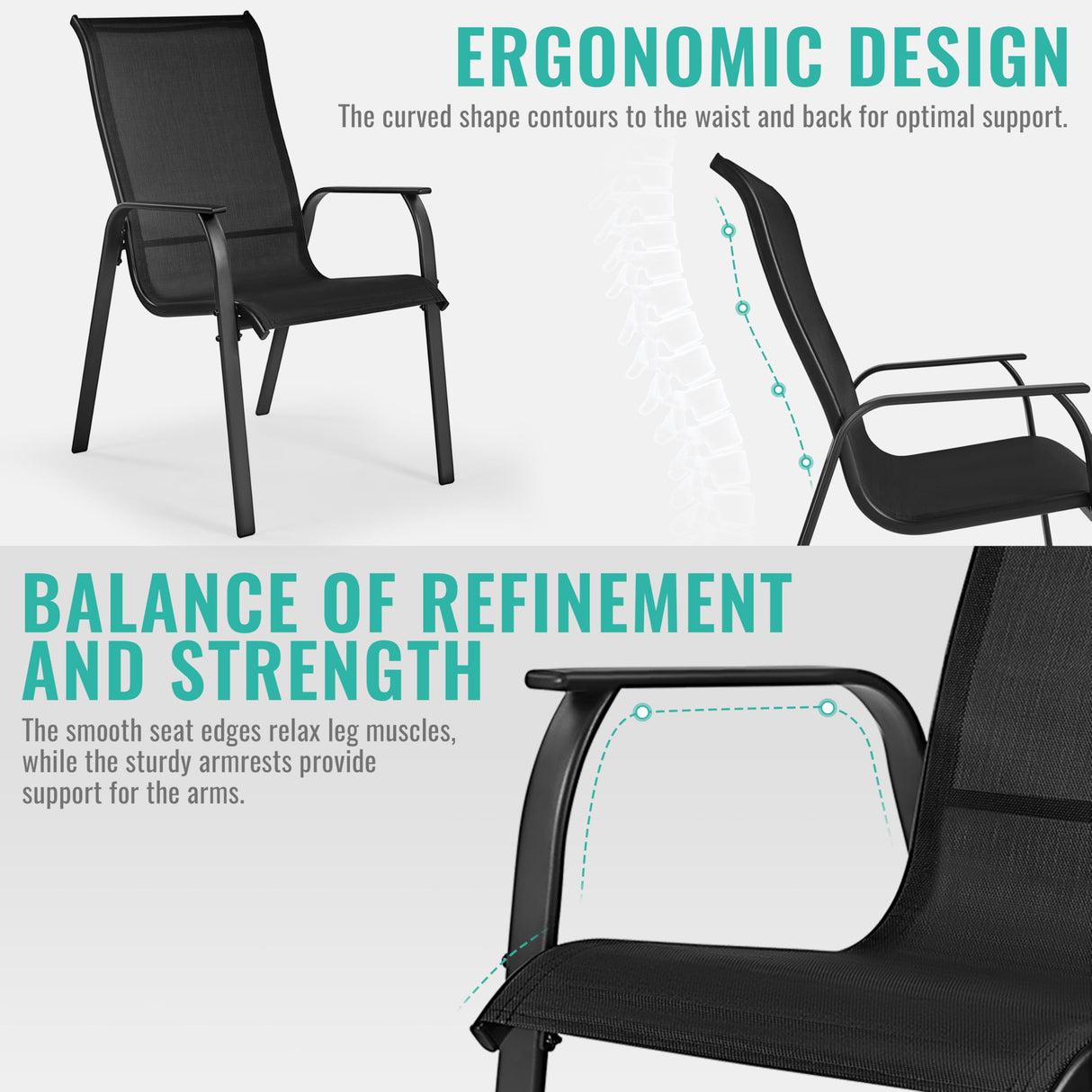 Yaheetech Set of 2 Patio Dining Chairs, Outdoor Stackable Patio Chairs with Backrest/Armrests, All Weather Chairs for Garden/Lawn/Porch/Backyard Pool, Black Yaheetech