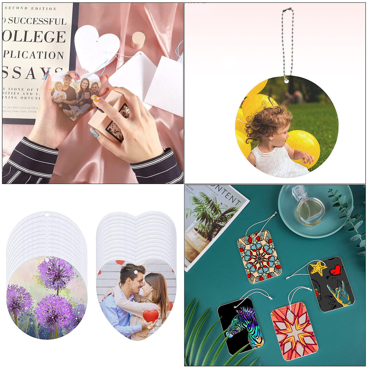 Allazone 120 PCS Sublimation Air Freshener Sheet Set 60 PCS Round Car Scented Hanging Sheets Felt Air Freshener with Rope, Tassel, Wave Bead Chain for Car Home Use and Decor Allazone