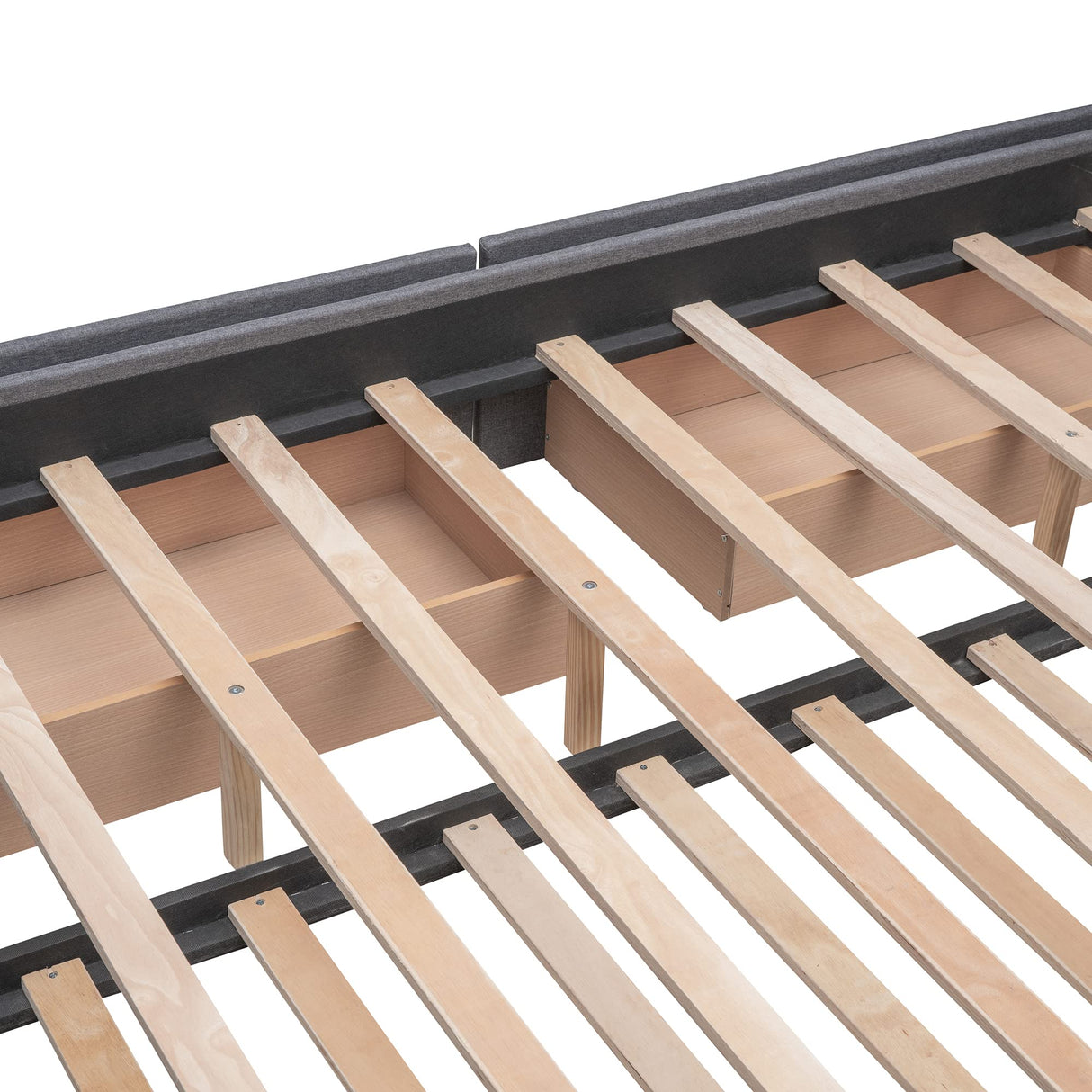 Queen Size Platform Bed, Linen Fabric Upholstered Platform Bed Frame with 2 Storage Drawers and 1 Twin XL Trundle, for Kids/Teen/Adults, Wooden Slats Support (Dark Gray, Linen) Bellemave