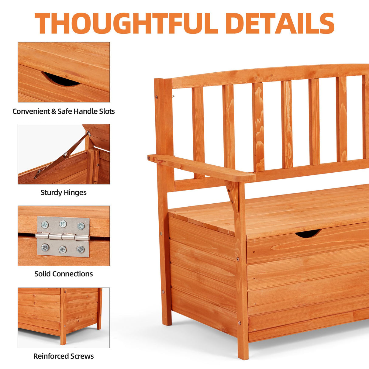 AVAWING Outdoor Storage Bench, Wooden Garden Bench Weatherproof, Patio Benches for Outside, 2-Seat Front Porch Bench, Park Bench for Deck, Lawn, Backyard(Natural) AVAWING